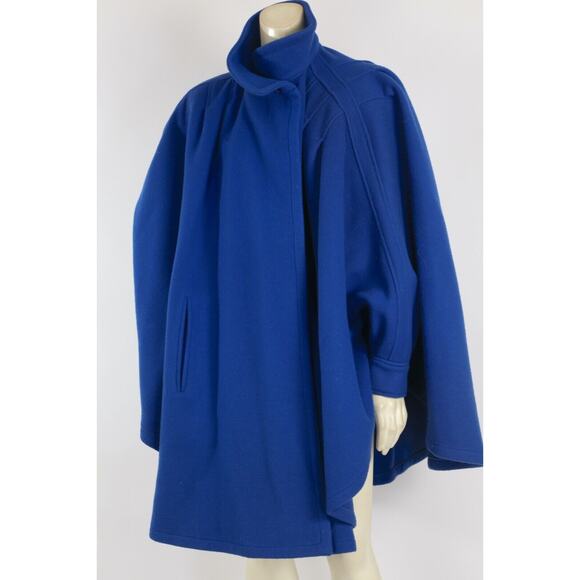 Vintage Cuddle Coat Blue Mock Neck Pleated Cape Coat One Size - Picture 10 of 16